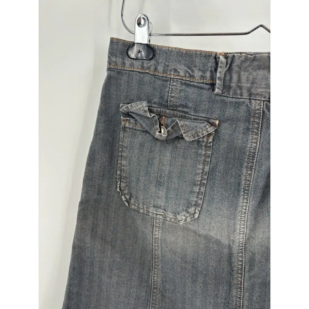 Vintage American Eagle Skirt Womens 8 Gray Blue Denim Jean Stripe Y2K 90s Pocket